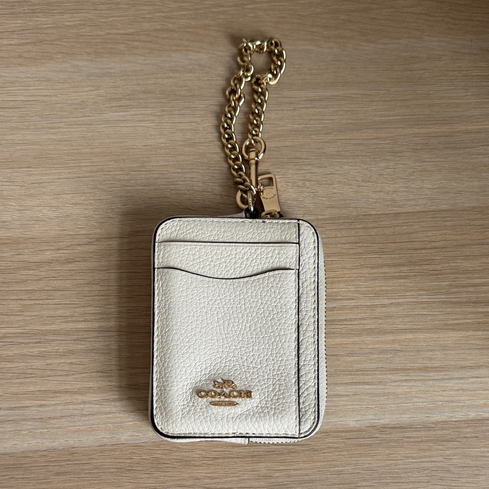 Coach Ivory Card Holder with Gold Chain